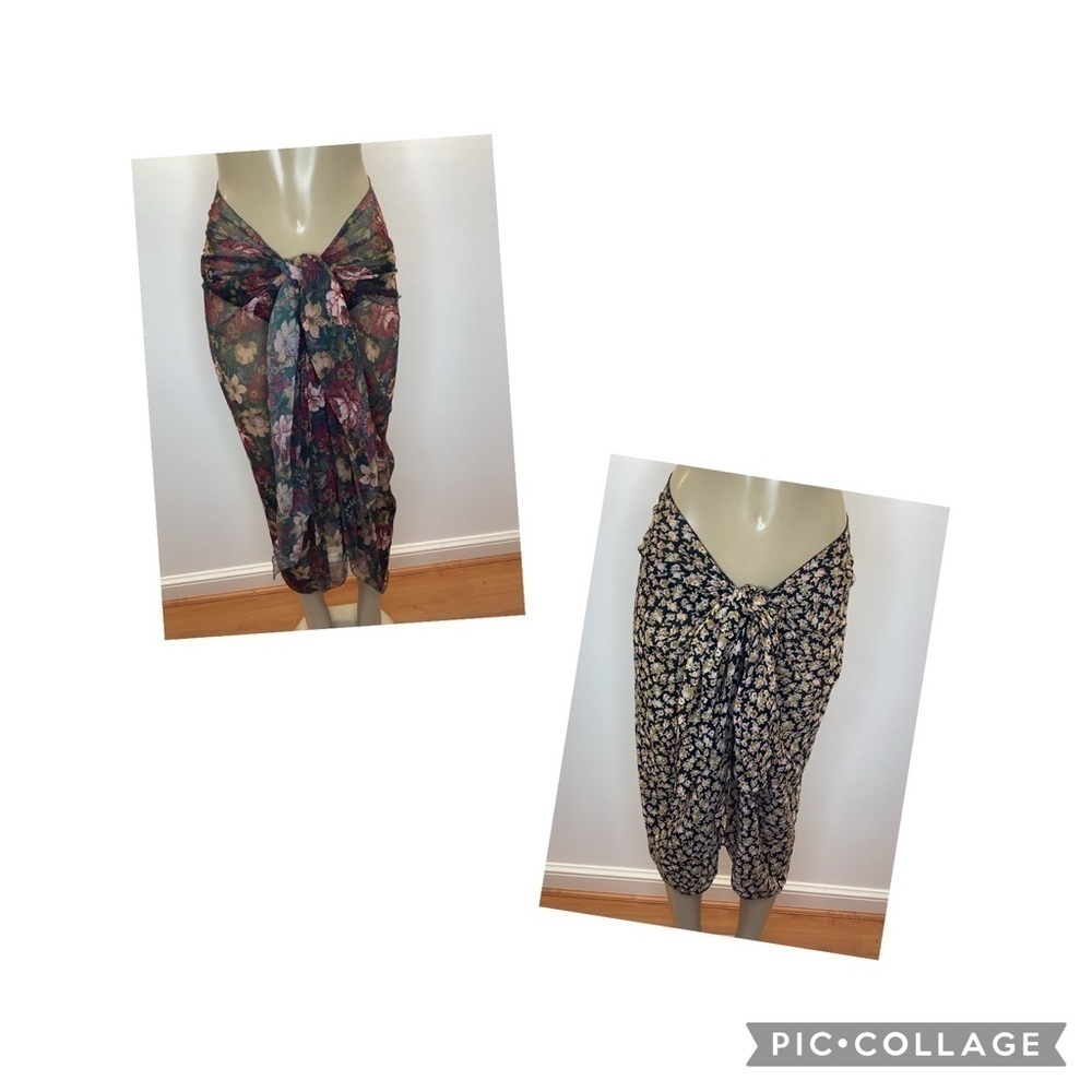 Zuliana Floral Printed Bundle of 2 Long Sarong Skirts. Made In USA. New With Tag